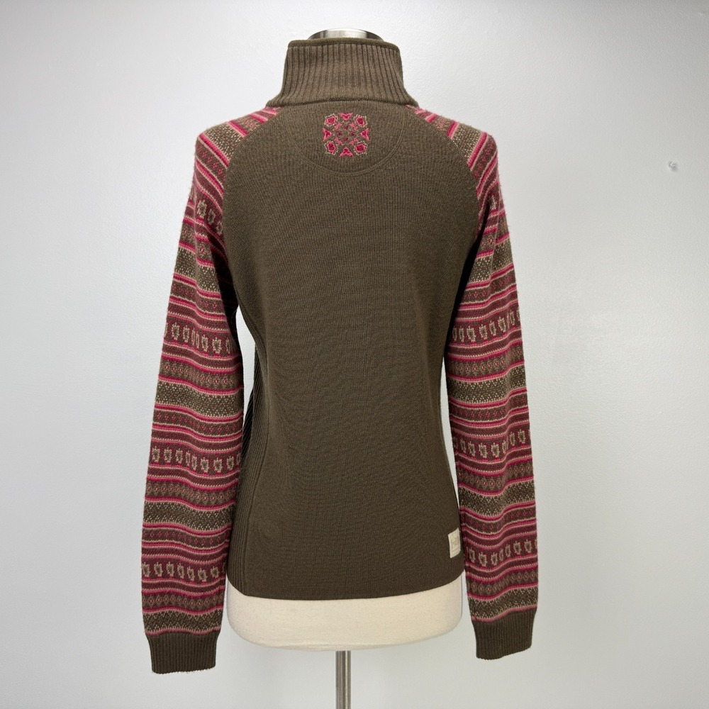 The North Face Womens M Wool Blend 1/4 Zip Sweater Brown Pink‎ Fair Isle Fitted - Picture 6 of 15